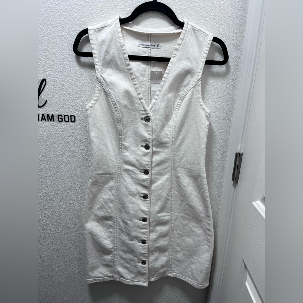 Abercrombie & Fitch Cream Button-Front Midi Dress